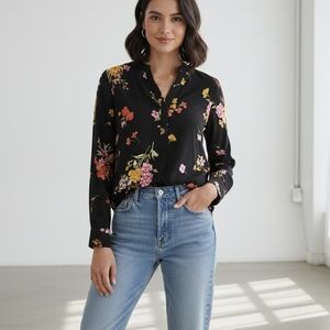 Old Navy Women's Blouse Shirt Size S Floral Print Long Sleeve Viscose Rayon